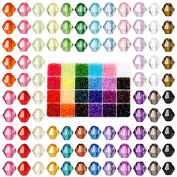 Pandahall Elite 6240pcs 24 Farben transparente Acrylperlen, Doppelkegel, Mischfarbe, 4x4 mm, Bohrung: 1.5 mm