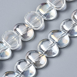 Abalorios de vidrio electroplate hebras, color de ab, oval, claro ab, 16x11x5.5mm, agujero: 1 mm, aproximamente 50 pcs / cadena, 21.65 pulgada (55 cm)