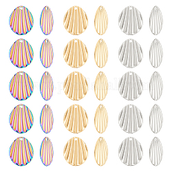 Dicosmetic 30 Uds. Abalorios texturizados con efecto de concha de 3 colores, pequeños abalorios hawaianos, abalorios de lágrima plana, abalorios de metal de concha de color dorado y arcoíris para fabricación de joyas, agujero: 1.6 mm