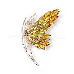 Broche papillon strass, insigne en alliage d'or clair pour femme, topaze, 73.5x64x15mm, pin: 0.8 mm