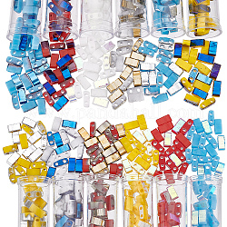 Nbeads 600pcs 12 couleurs perles de rocaille en verre opaque, 2-trou, rectangle, couleur mixte, 4.5~5.5x2x2~2.5mm, Trou: 0.5~0.8mm, 50 pcs / couleur