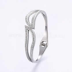 304 Stainless Steel Bangles, with Polymer Clay Rhinestone, Stainless Steel Color, 2-1/4 inch(5.7cm)x1-7/8 inch(4.7cm), 2.5~15mm