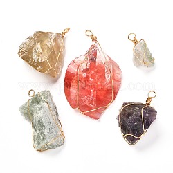 Natural Mixed Gemstone Pendants, with Real 18K Gold Plated Eco-Friendly Copper Wire, Nuggets, 30~67.5x18~42x14~21mm, Hole: 4.5~5mm