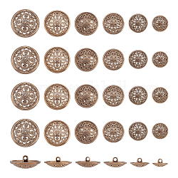 Unicraftale 48 pièces 6 boutons à tige en alliage de zinc rétro à 1 trous, creux, décoration de vêtement, bronze antique, 15~28x7.5~11.5mm, Trou: 2mm, 8 pièces / style