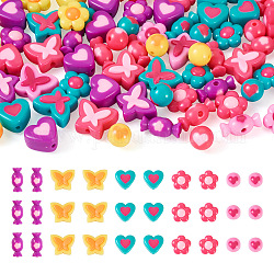 Pandahall 75pcs 5 perles acryliques / résine opaques de style, rond/bonbon/fleur/papillon/coeur, couleur mixte, 11.5~20x9.5~20x9~10.5mm, Trou: 3mm, 15 pièces / style