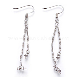 Brass Earring Hooks, with Chains and Cup Pearl Bails Pin Pendants, Lead Free & Cadmium Free, Platinum, 66mm, Pin: 0.6mm