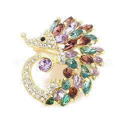 Rhinestone Hedgehog Badge, Animal Alloy Lapel Pin for Backpack Clothes, Golden, Colorful, 44x40x12mm, Pin: 0.7mm