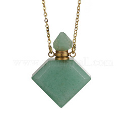 Collana pendente bottiglia di profumo rombo avventurina verde naturale, collana di fiale di olio essenziale per le donne, oro, 21.65 pollice (55 cm)