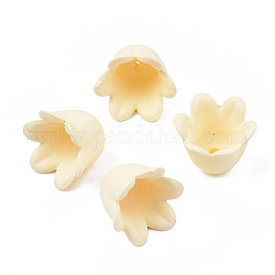 ゴム引きスタイルの不透明なアクリルビーズキャップ  6花びら  花  トウモロコシの穂の黄色  11.5x10.5x8.7mm  穴：1.3mm
