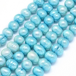 Fili di perle di perle d'acqua dolce coltivate naturali, tinto, patata, ciano, 8~9x7~8mm, Foro: 0.8 mm, circa 49pcs/filo, 14.5 pollice (37 cm)