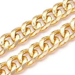 Aluminum Faceted Curb Chains, Diamond Cut Cuban Link Chains, Unwelded, Light Gold, 20.5x17x4.5mm