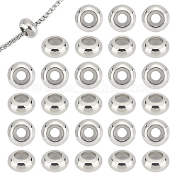 Unicraftale 40pcs 201 perles en acier inoxydable, avec du plastique, perles de curseur, perles de bouchage, rondelle, couleur inoxydable, 9x4.5mm, Trou: 3mm