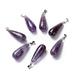 Natural Amethyst Pendants, with Platinum Brass Findings, Teardrop, 26.5~29x10mm, Hole: 2.5~3.5x4~6mm