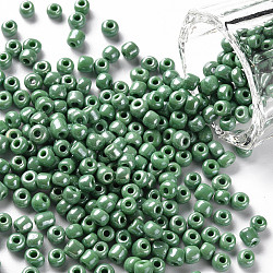 Perles de rocaille en verre, couleurs opaques lustered, ronde, vert de mer moyen, 4mm, Trou: 1.5mm, environ 4500 pcs / livre