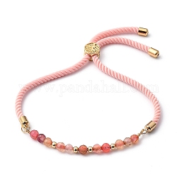 Bracciali regolabili, bracciali cordone di nylon, con perle di agata naturale e perle di ottone, oro, diametro interno: 3/4 pollice ~ 3-3/4 pollici (2~9.5 cm)