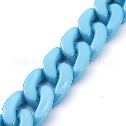 Cadenas de bordillo de acrílico opaco hecho a mano, cadena torcida, oval, para la fabricación de la joya, el cielo azul, link: 30x21x6 mm, 39.37 pulgada (1 m) / hebra