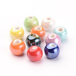 Handmade Porcelain Beads, Pearlized, Round, Mixed Color, 18mm, Hole: 2~3.5mm