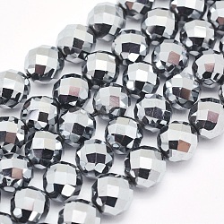 Fili di perline di pietra terahertz, tondo, sfaccettato, 8mm, Foro: 1 mm,circa50~51pcs/filo, 15.3 pollici (39 cm)