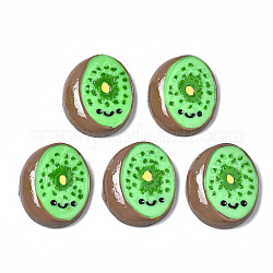 Spruzzare cabochons della resina dipinte, kiwi con sorriso, verde lime, 27.5x23x6.5mm