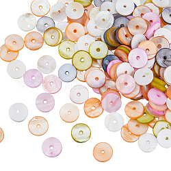 HOBBIESAY 300Pcs Dyed Natural Shell Beads, Disc/Flat Round, Heishi Beads, Mixed Color, 10x2mm, Hole: 1mm