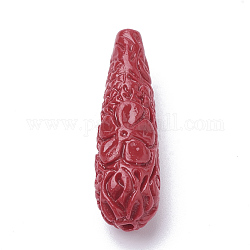 Perles de corail synthétiques, teinte, larme, rouge, 27~28x10~11mm, Trou: 1.5mm
