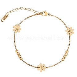 Titanium Steel Daisy Flowers Ankle with Box Chains for Women, Golden, 7-1/2 inch(19cm)