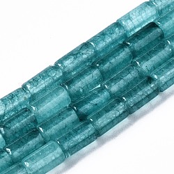 Природные Аквамарин бисер нитей, окрашенные, колонка, 5~6x3 мм, отверстие : 0.8 мм, около 66 шт / нитка, 15.16 дюйм (38.5 см)