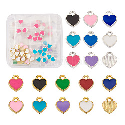 Cheriswelry 170 pz 17 colori ciondoli in smalto in lega di zinco, cuore, colore misto, 7x8mm, Foro: 1 mm, 10pcs / style