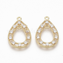 Brass Micro Pave Clear Cubic Zirconia Links, Nickel Free, teardrop, Ring, Real 18K Gold Plated, 20x14x2mm, Hole: 1.2mm