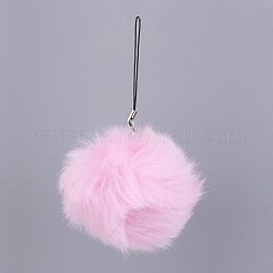Pom Pom Ball Mobile Straps, with Fake Rabbit Hair, Pearl Pink, 115mm