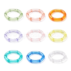 9Pcs 9 Color Acrylic Curved Tube Chunky Stretch Bracelets Set for Women, Mixed Color, Inner Diameter: 2 inch(5.1cm), 1Pc/color