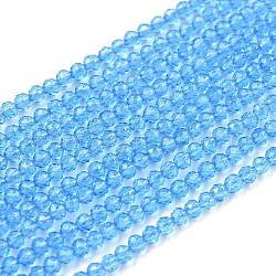Filo di perline in vetro, quarzo imitazione, sfaccettato, tondo, cielo blu, 2mm, Foro: 0.5 mm, circa 175pcs/filo, 14.9 pollice (38 cm)
