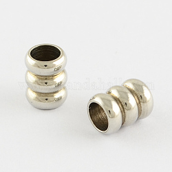 Abalorios de columna de acero inoxidable, Gran agujero perlas ranuradas, color acero inoxidable, 6x6mm, agujero: 3.5 mm