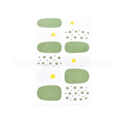 アボカド＆イチゴ＆花フルカバーネイルアートステッカー  キラキラパウダーデカール  自己接着  ネイルチップの装飾用  薄緑  25.5x10~16.5mm  12pcs /シート