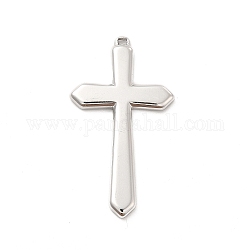 304 Stainless Steel Pendants, Cross Charms, Religion, Stainless Steel Color, 44x24x2.5mm, Hole: 1.2mm