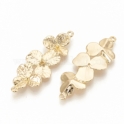 Brass Links Rhinestone Settings, Flower, Real 18K Gold Plated, Fit for 1mm Rhinestone, 38x14x3mm, Hole: 1mm