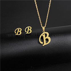 Ensemble de bijoux lettre initiale en acier inoxydable doré, Boucles d'oreilles et pendentifs, lettre b, pas de taille