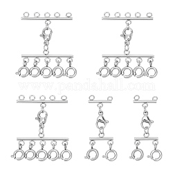Unicraftale 5Pcs 2 Styles Multi-Stand 304 Stainless Steel Chandelier Component Link Clasps, with Lobster Claw Clasps and Spring Ring Clasps, Multiple Necklace Seperator Connectors, Stainless Steel Color, 35x12~27mm