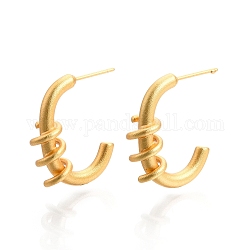 Латунные спиральные серьги-гвоздики с-образной формы для женщин, без никеля , матовый золотой цвет, 23x7 мм, штифты : 0.7 мм