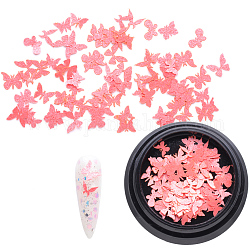 Cabujones de papel, decoraciones de uñas, Mariposa realista, coral luz, 3~5x4~7x0.1mm, aproximamente 100 unidades / caja