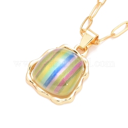 Collar del orgullo del color del arco iris, collar colgante de vidrio con cadena de clip de aleación para mujer, dorado, 18.5 pulgada (47 cm)