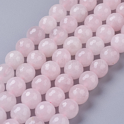 Природного розового кварца нитей бисера, граненые, круглые, 10 мм, отверстие : 1 мм, около 37 шт / нитка, 14.9 дюйм ~ 15.1 дюйма