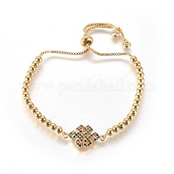 Bracelets réglables en laiton à zircon cubique, bracelets bolo, avec des chaînes et des perles rondes, noeud chinois, or, colorées, 10-1/4 pouce (26 cm)