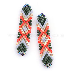 Miyuki & toho perles de rocaille japonaises, Liens faits à la main, motif de tissage, rouge, 41~41.5x9x2mm, Trou: 1mm