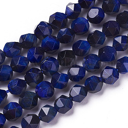 Natürlichen Tigerauge Perlen Stränge, gefärbt und erhitzt, facettierte Perlen im Sternschliff, Mitternachtsblau, 6 mm, Bohrung: 1 mm, ca. 61 Stk. / Strang, 15.2 Zoll ~ 15.35 Zoll (38.5~39 cm)