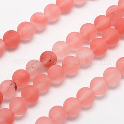 Chapelets de perles en verre de quartz de cerise, mat, ronde, 4mm, Trou: 0.8mm, Environ 90 pcs/chapelet, 14.1 pouce