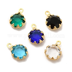 Eco-Friendly Glass Charms, with Brass Findings, Long-Lasting Plated, Cadmium Free & Lead Free, Flat Round, Real 24K Gold Plated, Mixed Color, 9x6.5x3mm, Hole: 1mm