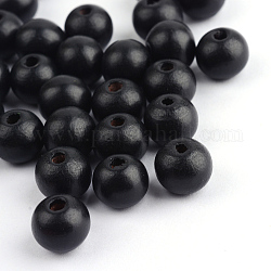 Des perles en bois naturel, teinte, ronde, noir, 10x9mm, Trou: 2.5~3.5mm, environ 3000 pcs/1000 g