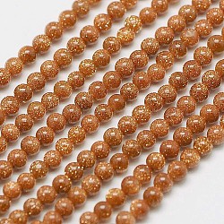 Synthetischen Goldstone runde Perlen Stränge, 2 mm, Bohrung: 0.8 mm, ca. 184 Stk. / Strang, 16 Zoll