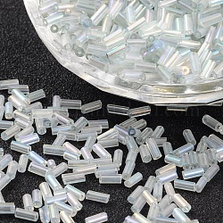 Seed Bugle beads, Clear AB with AB color, 1.8mmx4.5mm, Hole: 0.6mm, about 1555pcs/50g